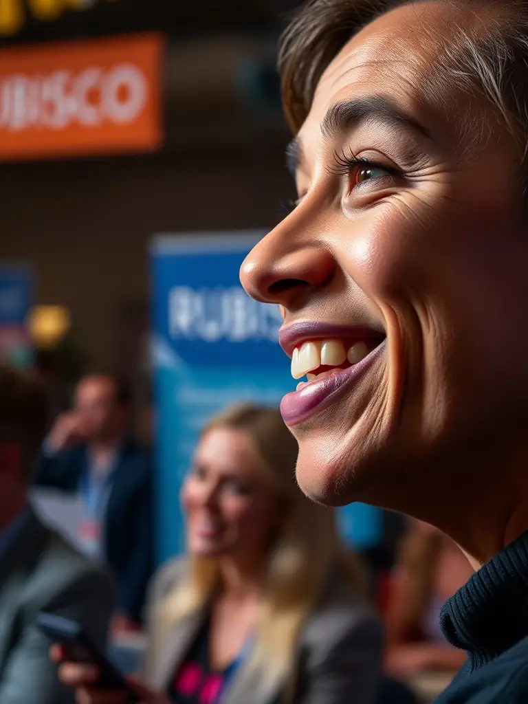 A testimonial quote from a program participant, highlighting the transformative impact of RUBISCO's initiatives on their personal and professional growth. The background is a blurred image of a RUBISCO event.