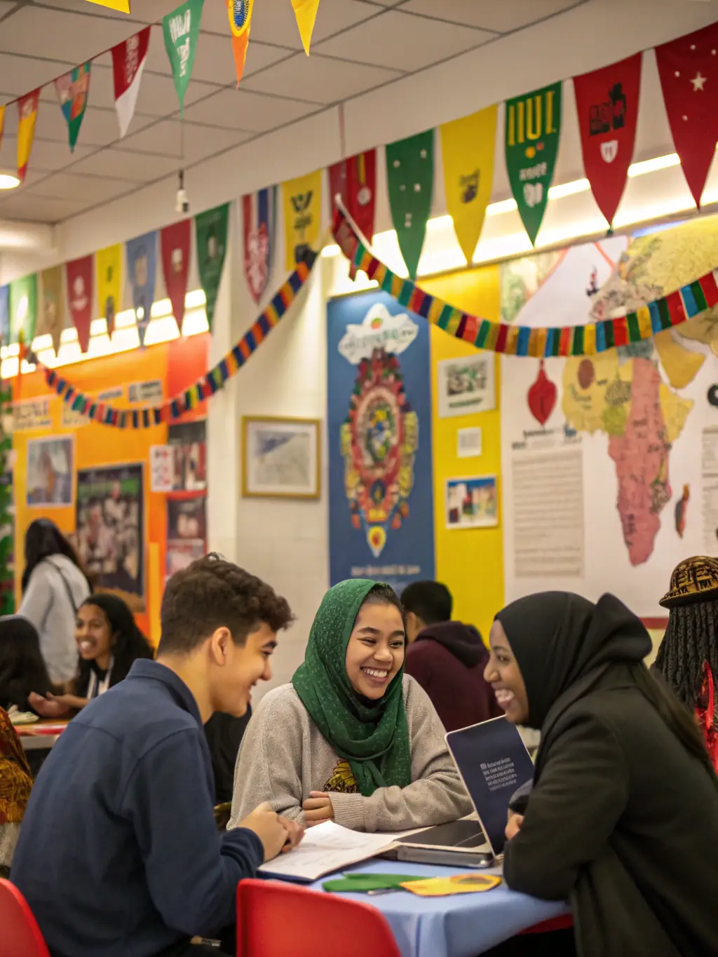 A visually appealing image of a cultural exchange event, with participants from different backgrounds sharing artistic and scientific ideas and practices.